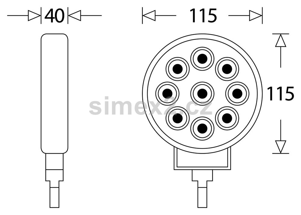 Světlo pracovní 1755 lumenů, 9× LED, 115 × 115 × 40 mm
