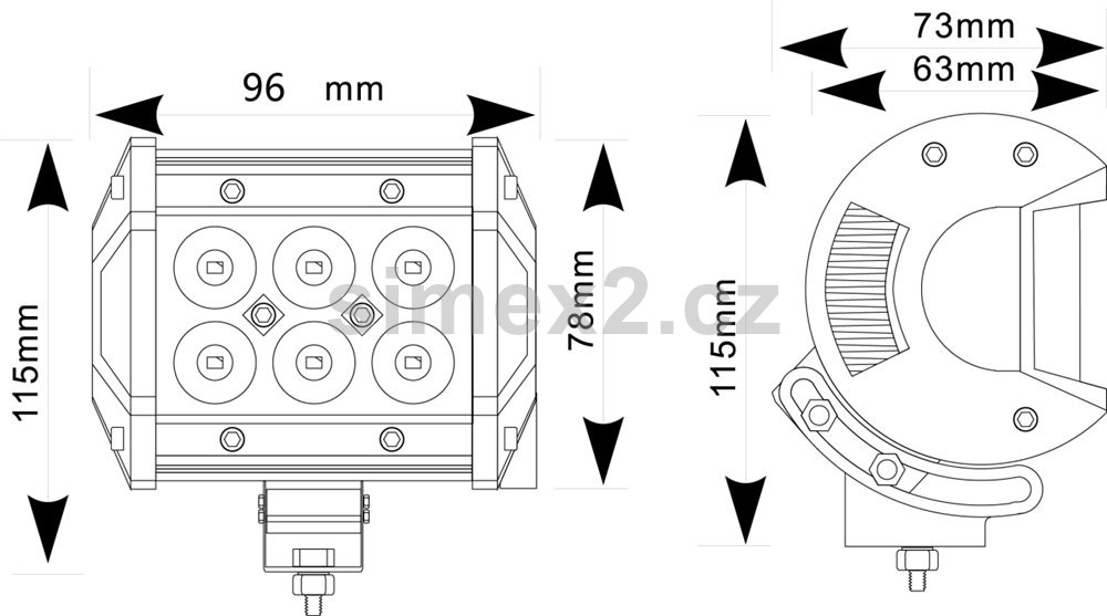 Pracovní světlo 1260 lumenů, 6× LED, 96 × 78 × 73 mm